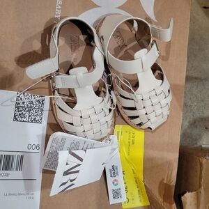 Zara Cream Woven Kids Sandals